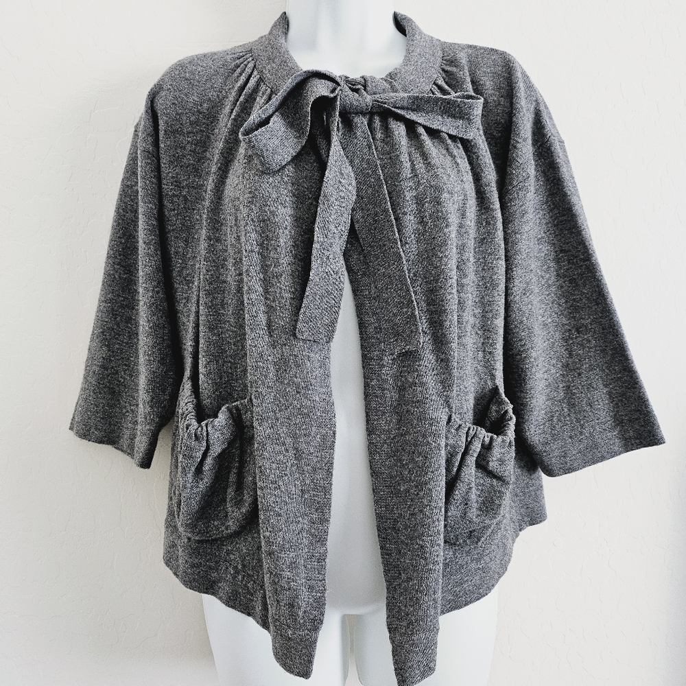 🌺3/$30 BCBGMaxAzria Merino Wool Cashmere Gray Open Front Tie Short Cardigan